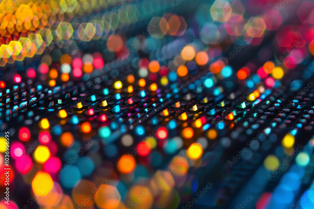 Poster a colorful image of a computer monitor with many small lights