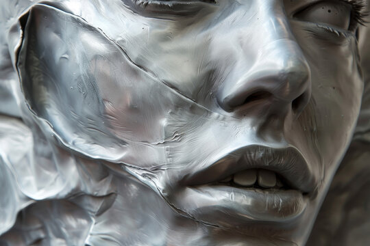 A silver face with a silver mask covering it