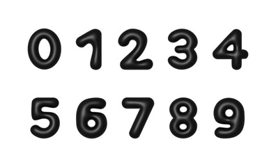 Glossy black rubber numbers set vector illustration isolated for creative design projects