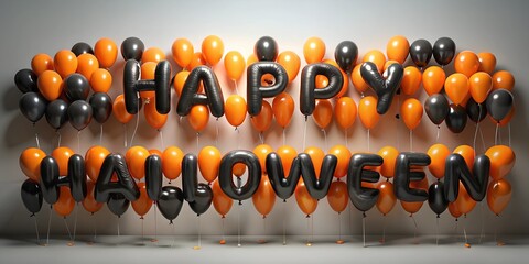 Inscription Halloween with balloons, created with Generative AI technology.