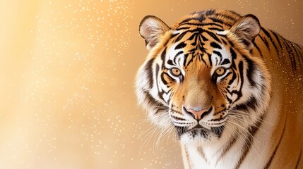 Obraz premium A tight shot of a tiger's face, adorned with snowflakes at its sides