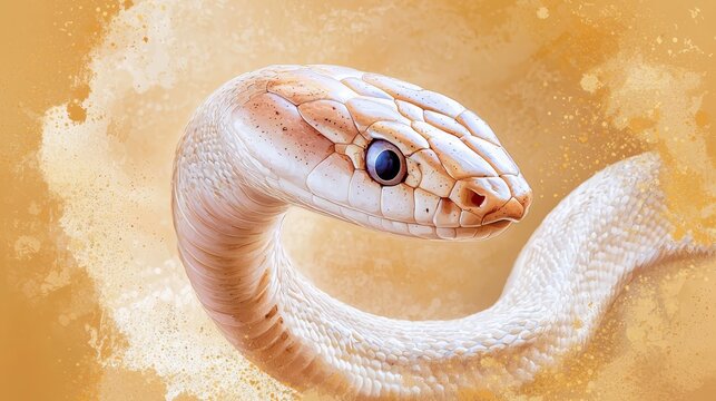  A snake's head up-close against a yellow backdrop, its expression menacing