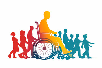 Fototapeta premium An image of a person in a wheelchair, symbolizing inclusiveness, represents the values of equality, accessibility, and the celebration of diversit