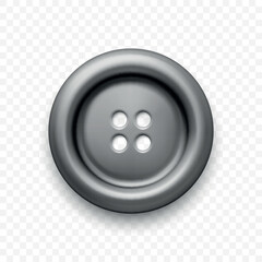 Grey Metal Clothes Button with Four Holes, Isolated. Round Button Closeup, Front View. Design Template for Sewing, Fashion, Clothing Concept. Detailed Button Illustration for Craft Projects