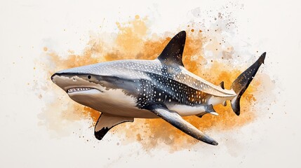  A great white shark depiction with spots dotting its body and a sizable black dorsal fin