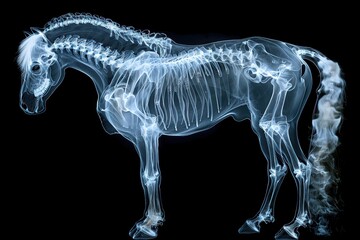 a horse skeleton is shown in a black background