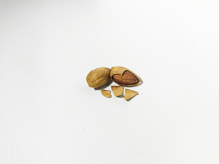 Almond seeds isolated on a white background, Fresh chocolate almonds