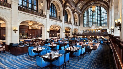 Naklejka premium Magnificent Historic Interior of an Opulent Dining Hall in a Prestigious Bank or Financial Institution