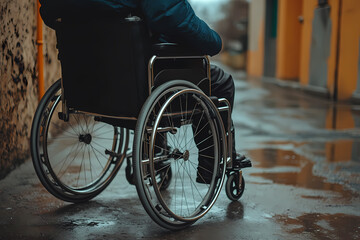 Obraz premium An image of a person in a wheelchair, symbolizing inclusiveness, represents the values of equality, accessibility, and the celebration of diversit
