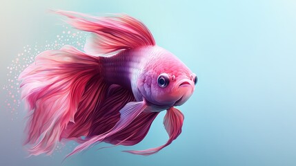 Obraz premium A pink fish, closely framed, displays bubbles on its side against a light blue background