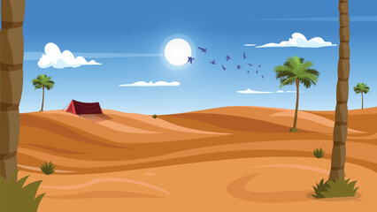 Desert, Sun ,Arabian palm ,tent   vector - illustration