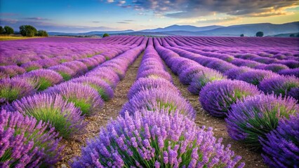 Obraz premium Aerial view of lavender field at sunset