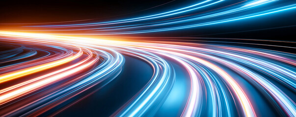 Vibrant abstract background with dynamic neon light trails creating sense of motion and energy. colorful lines evoke feeling of speed and excitement