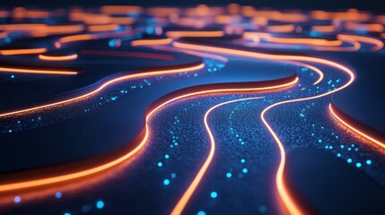 Abstract Flow with Glowing Lines and Particles