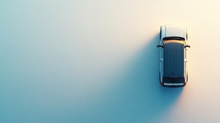 Overhead view of a car on a white background with copy space.