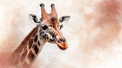 Obraz premium A tight shot of a giraffe's head and neck, the hazy sky serving as backdrop