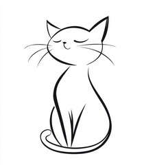 Obraz premium A monochrome depiction of a feline with a melancholic expression, perched against a pristine white backdrop