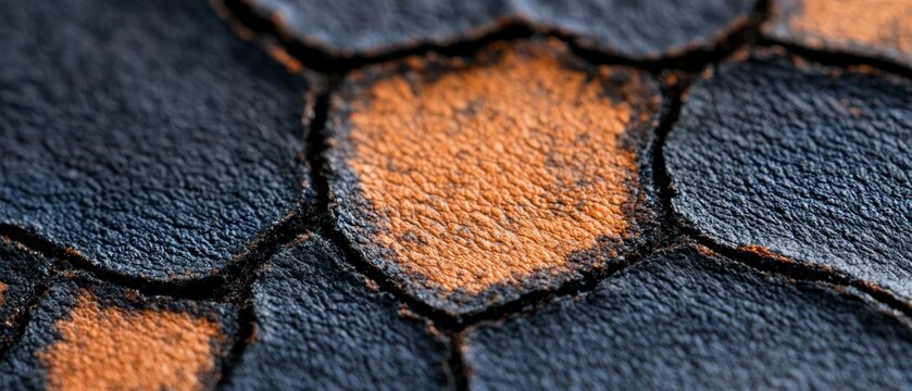  A tight shot of a textured surface displays orange and blue accentuation at its peak