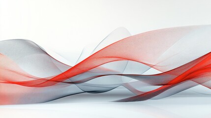 Abstract Waves of Red and Black on White Background