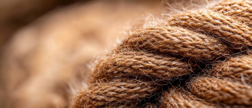  A tight shot of a brown rope against a fabric backdrop The upper portion of the rope is slightly out of focus