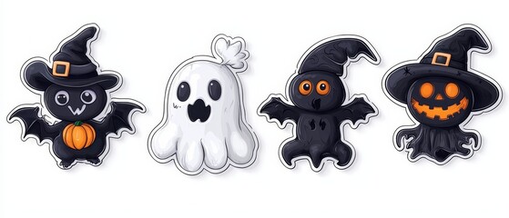 Fototapeta premium 1 A ghost.2 A ghost holding a pumpkin.3 Another ghost with a pumpkin
