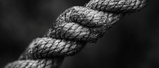  A tight close-up of a rope's end with a black-and-white photograph of that endpoint