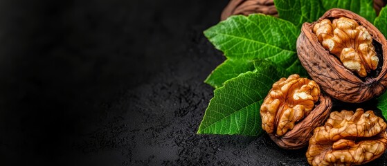 Obraz premium 'walnut' above pile of walnuts with green leaves