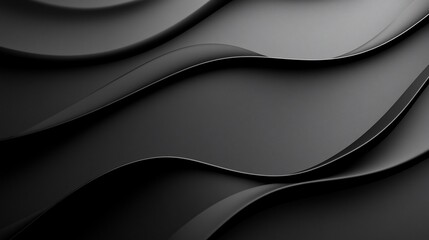 Fototapeta premium Abstract black wavy background with soft shadows and highlights.