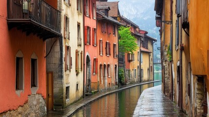 Obraz premium Charming Canal Street with Colorful Buildings in France