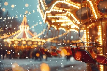 Abstract Christmas amusement park with colorful lights and festive atmosphere