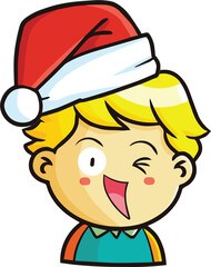 Cute and funny yellow hair guy cartoon wearing santa's hat celebrating christmas