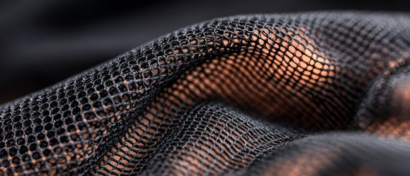  A meshed bag in focus, background featuring a faint, blurred portrait