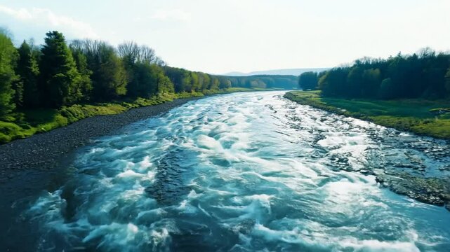 Panoramic view of receding river, zoom in. slow motion. 4K Video