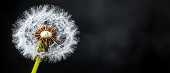Obraz premium A dandelion in focused detail against a black backdrop Blurred dandelion image behind