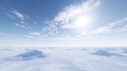 Serene Snowy Landscape Under Bright Sky