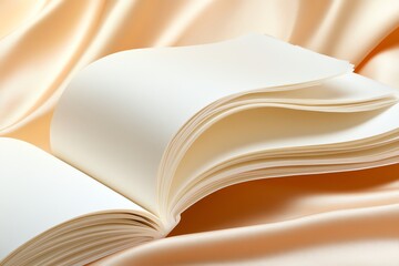 An elegant blank book lies open on a soft satin surface, inviting creativity and inspiration for writing or drawing.