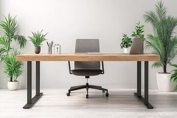 Modern Minimalist Office Desk Setup with Plants
