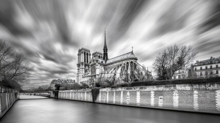 Obraz premium Serene Black and White Views of Notre Dame Cathedral