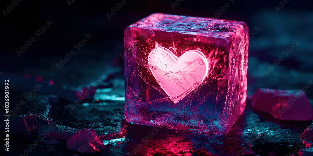 Poster a heart is carved into a block of ice