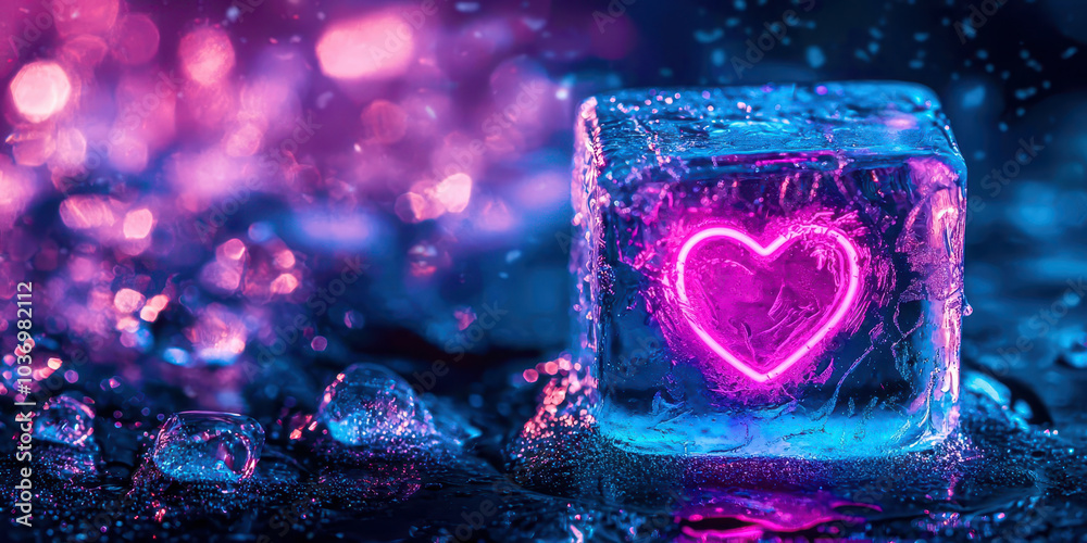 Poster a heart is carved into a block of ice