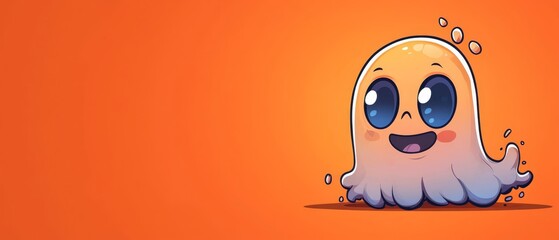 Obraz premium A ghost depicted with eyes and a nose, emitting bubbles from its mouth against an orange backdrop