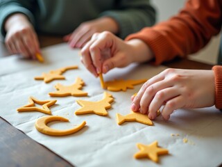 Baking holiday cookies with friends in a cozy kitchen during the festive Christmas season