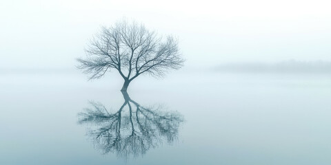 A tree is reflected in the water