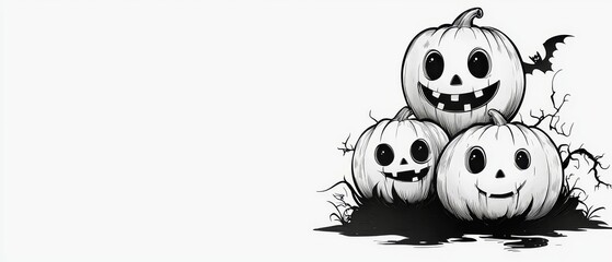 Fototapeta premium Three pumpkins atop a jack-o-lantern pile