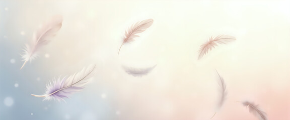  Soft white feathers floating in a bright sky