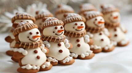a group of gingerbread men dressed as snowmen