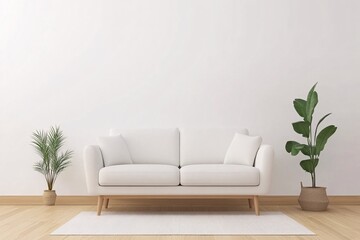 Minimalist Living Room Interior Design with White Sofa and Plants