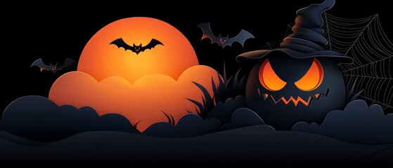  A few pumpkins sit atop a hill next to a solitary spider web