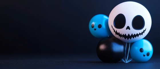  A collection of blue and white eggs arranged with Jack Skullheads atop each other against a black background
