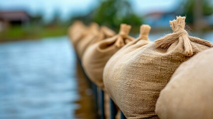 Obraz premium Stack of Sandbags for Flood Defense